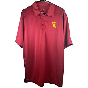 USC Trojans Nike Dri-Fit Polo Mens Size L Large Burgundy Gold Yellow Golf